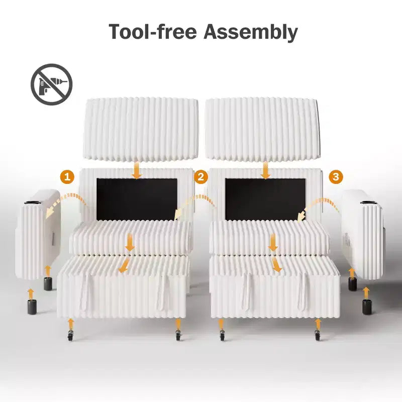 Dyonery 91 Sektional Schlafsofa mit Ausziehbett, verstellbarer Rückenlehne/zwei Ausziehbetten/USB-Anschlüssen/Getränkehaltern, Plüsch-Kordbezug