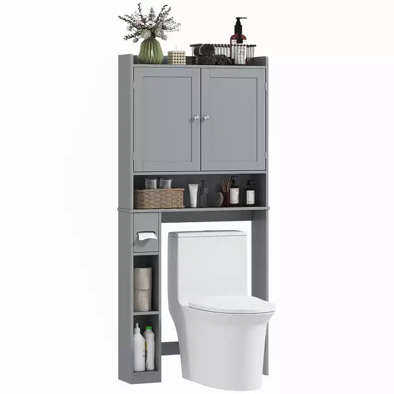 HOMCOM Überbau für die Toilette, moderner Badezimmer-Organizer mit 2 Türen, Toilettenpapierhalter, freistehendes Platzsparwunder
