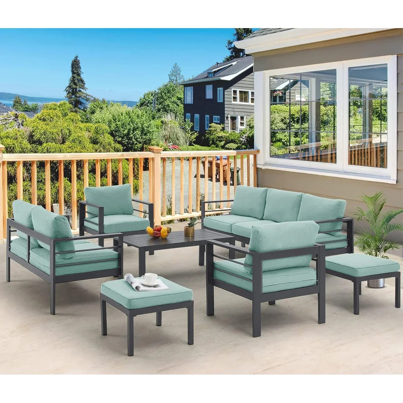AECOJOY 7-teiliges Aluminium-Terrassenmöbel-Set Outdoor-Gesprächsgarnitur