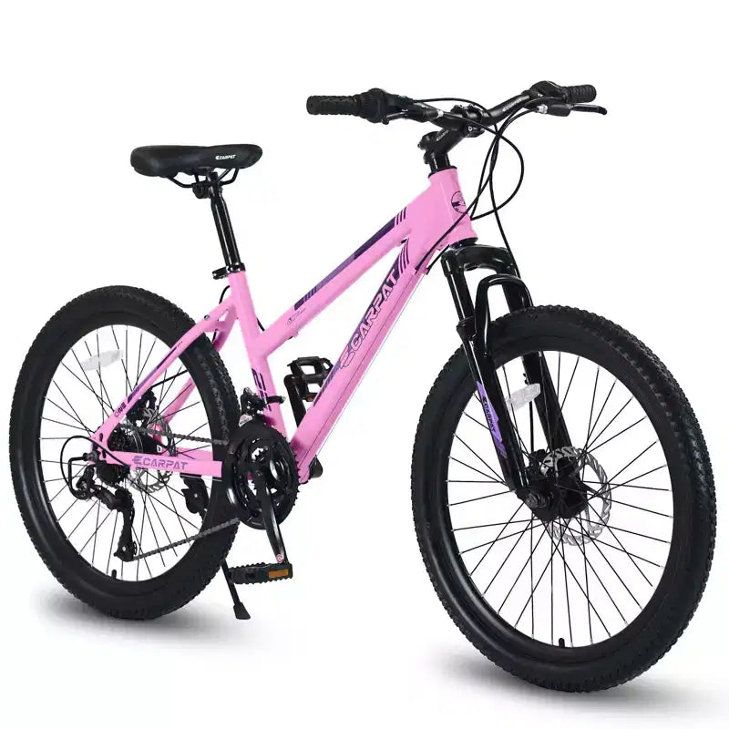 Okak 24/26 Zoll Mountainbike mit 21 Gängen und doppelten Scheibenbremsen, Kinderfahrrad mit 100mm Federgabel, Dirt Bike für Teenager und Frauen