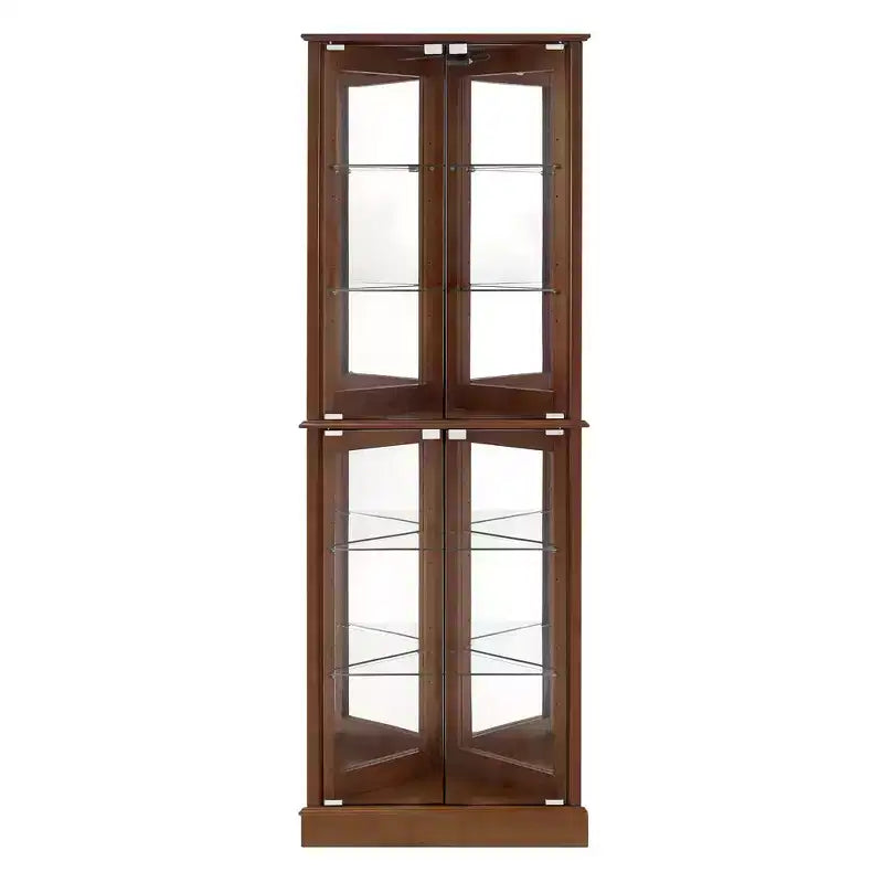 Eck-Vitrinenschrank, Kirsche/Nussbaum, 4-türige Glasvitrine
