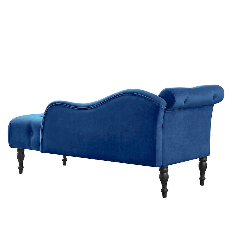 Moderne 60.6 Samt gepolsterte Knöpfe getuftete Chaiselongue mit Massivholzbeinen und Ziernägeln