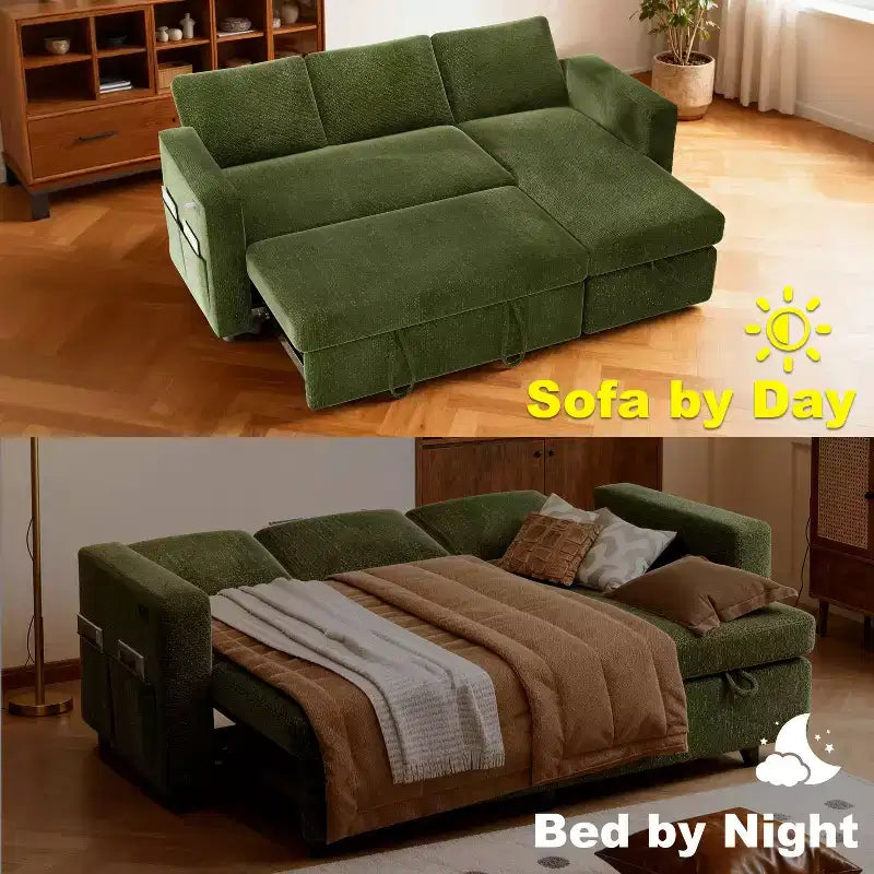 Dyonery 81 Sektional-Schlafsofa, L-förmige Ausziehcouch mit beidseitigem Stauraum, USB, verstellbare Rückenlehne