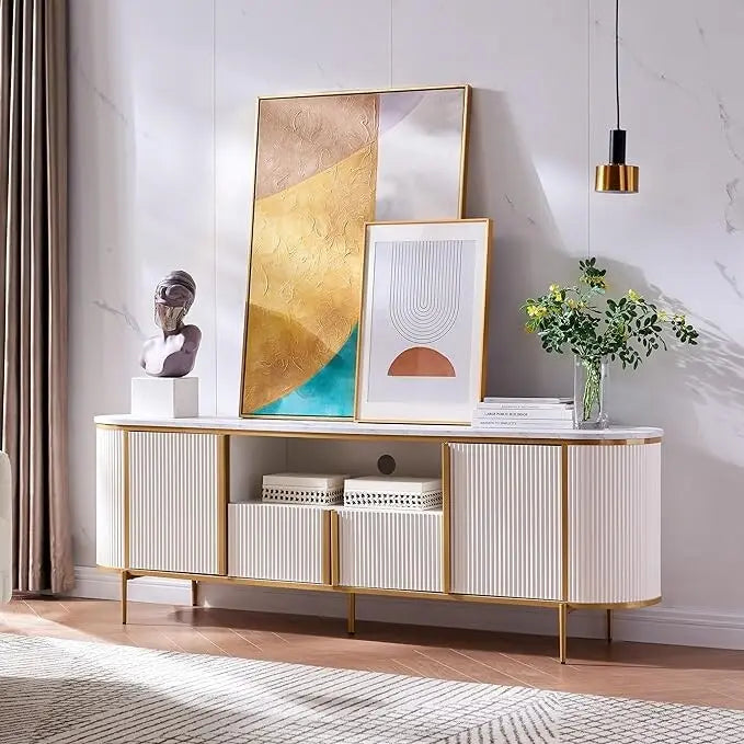 Moderner Luxus-TV-Ständer, Entertainment-Center, mit Kunstmarmorplatte