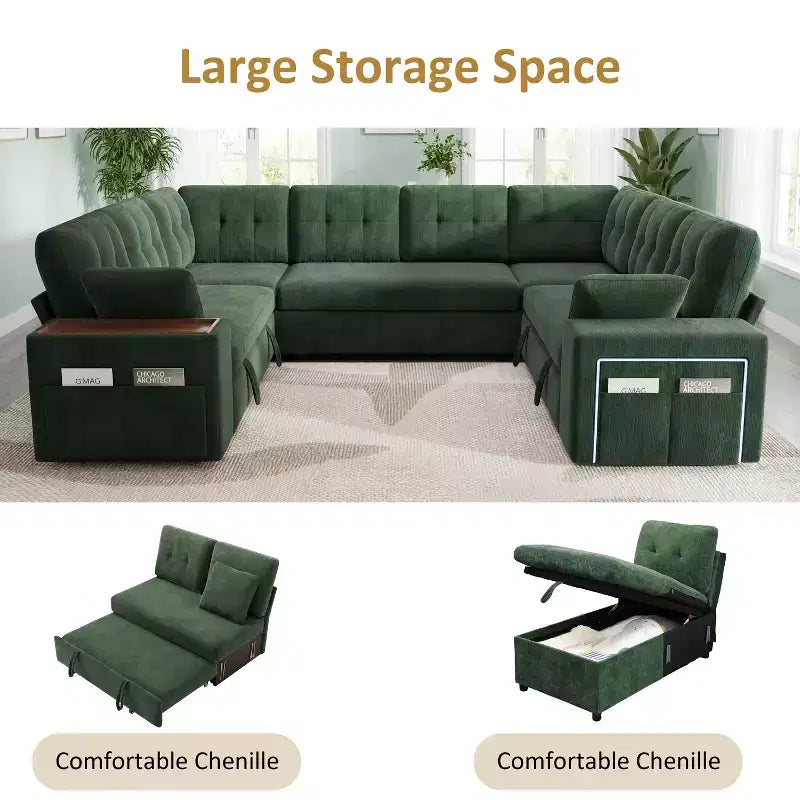 Dyonery 112 Modulares Schlafsofa mit Ausziehfunktion, U-förmiges Schnittsofa mit Stauraum, extra breite und tiefe Sitzflächen für das Wohnzimmer