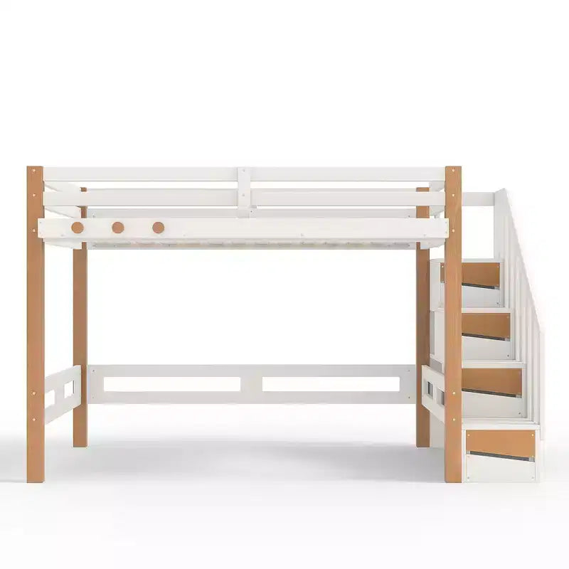 Modernes Hochbett mit Kleiderhaken, Ablageflächen und Platz unter dem Bett
