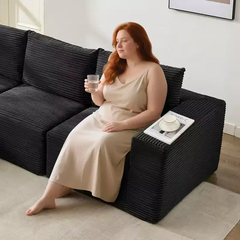 108 Modernes Sofa, 3-Sitzer Polster Ecksofa mit Kissen, Tiefes Sofa, Keine Montage Erforderlich