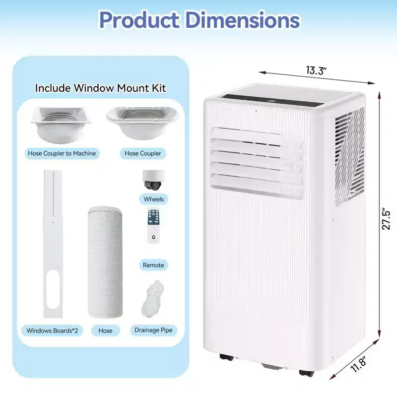 Flarhetoric Mobile Klimaanlagen, 10000 BTU Kühlen/Ventilator/Entfeuchten 3-IN-1 Mobiles Klimagerät für Räume bis 52 m², Geräte für geräuscharme Zimmer