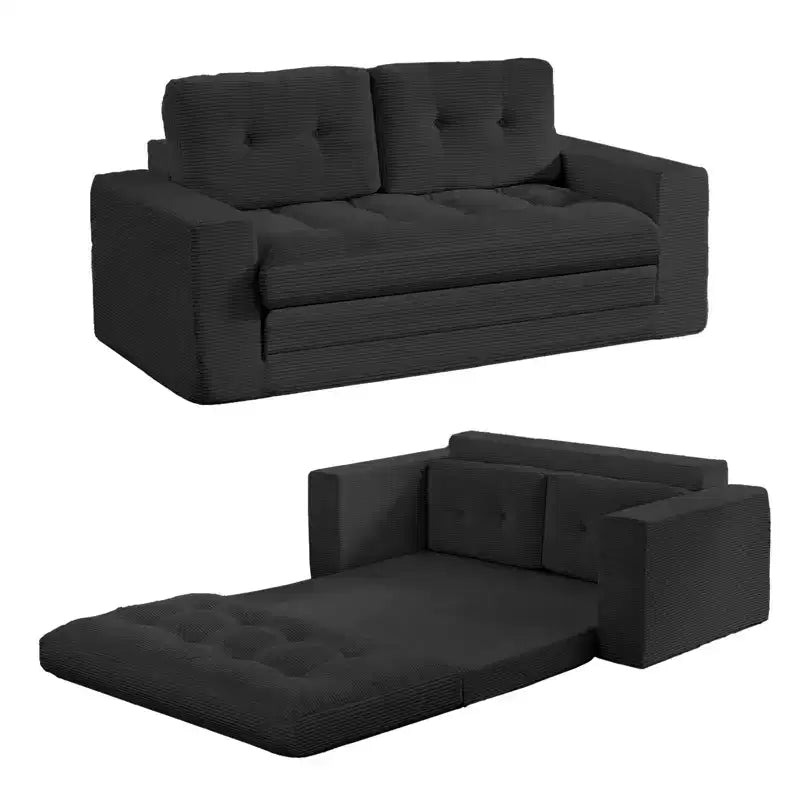 Mjkone 71" 2-in-1 Schlafsofa, umwandelbar, gerippter Stoff, klappbares Zweisitzer-Schlafsofa mit geknöpften Polstern, platzsparend