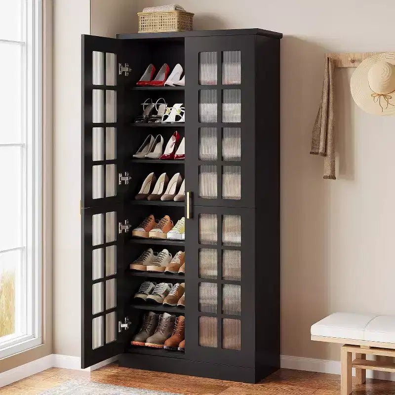 Lantine Hoher Schuhschrank mit Türen, 8-stöckiger Schuhaufbewahrungsschrank mit verstellbaren Einlegeböden, Moderner Schuhschrank für Flur, Schrank, Wohnzimmer, Weiß