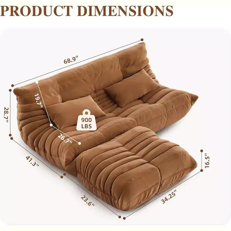 Übergroßes Fireside Sitzsack-Sofa & Ottoman, Tierfreundliches Kunstleder-Loveseat für Wohnzimmer, Büro, keine Montage