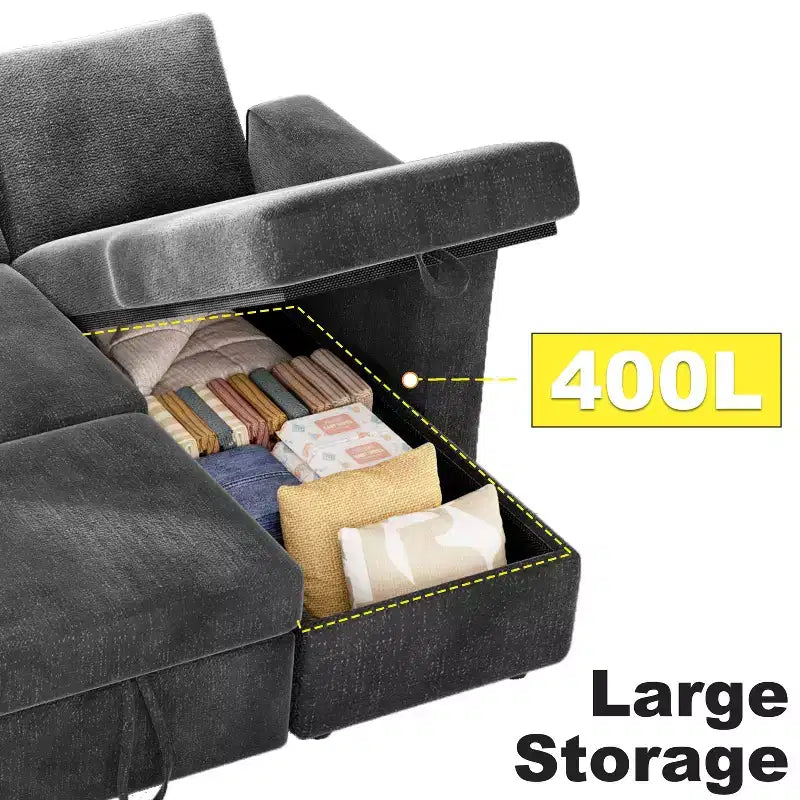 Dyonery 81 Sektional-Schlafsofa, L-förmige Ausziehcouch mit beidseitigem Stauraum, USB, verstellbare Rückenlehne