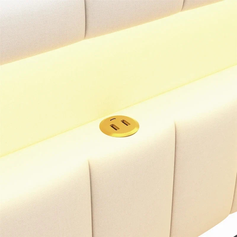 Gepolstertes Plattformbett mit USB-Anschlüssen & LED-Beleuchtung – Einzel-/Doppelbettgestell mit 2 Schubladen – Modernes Schlafzimmer