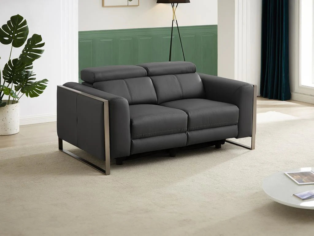 Meublori 2-Sitzer-Elektrosofa aus anthrazitgrauem Leder Meublori