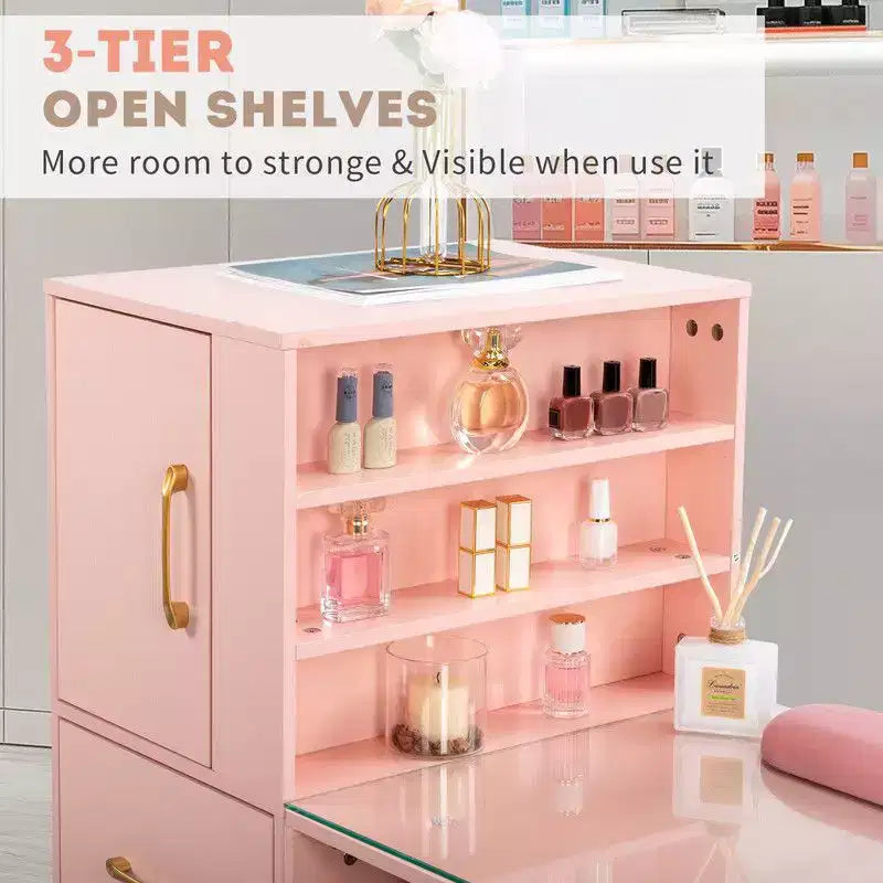 Schwarz/Pink Moderner Maniküre-Nageltisch mit Glasplatte & Handauflage, Einzelplatz