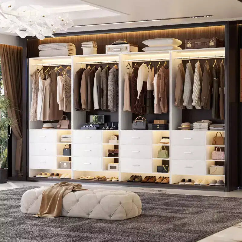 Besiost 4er-Set Kleiderschrank-Organizer mit Holzschubladen und Kleiderstangen