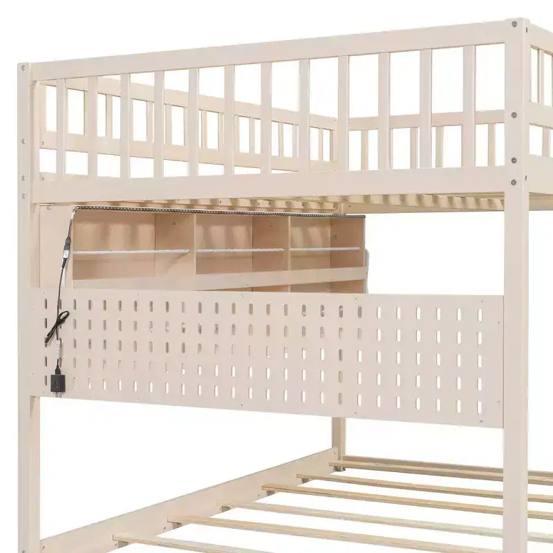 Luxystar Etagenbett für Erwachsene, voll über voll, modern, mit Stauraum, beleuchteten Regalen und Lochplatte