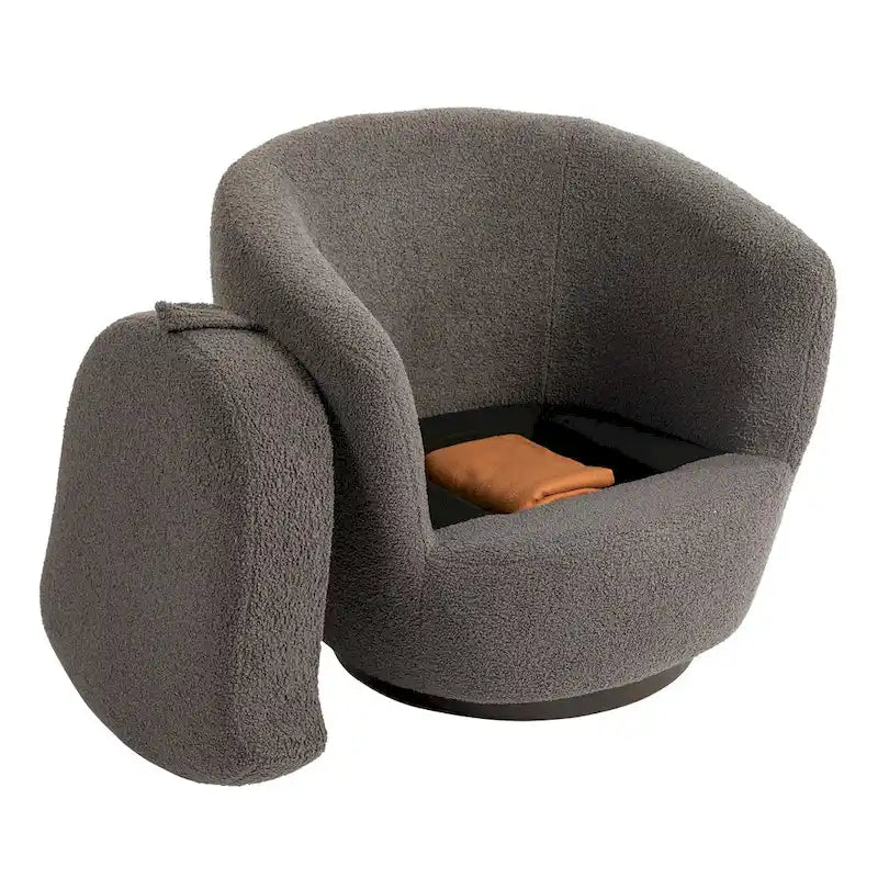 Gepolsterter drehbarer Fauteuil mit Stauraum, moderner Wohnzimmer-Sessel für Schlafzimmer/Büro/Lesebereiche