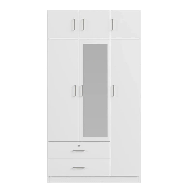 3-türiger Spiegelkleiderschrank mit 2 Schubladen und Aufsatzschrank