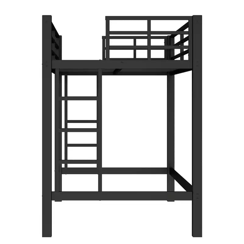 Metall-Hochbett, platzsparendes Hochbettgestell mit zwei Leitern und Schutzgittern, Schwarz – ModernLuxe