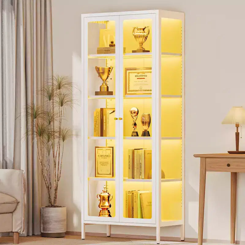 Bekrvio 67H Vitrine mit 3-seitigem Glas und LED-Beleuchtung, 5-Lagen-Aufbewahrung mit Doppeltüren und Metallrahmen für Sammlerstücke, ideal für kleine Räume