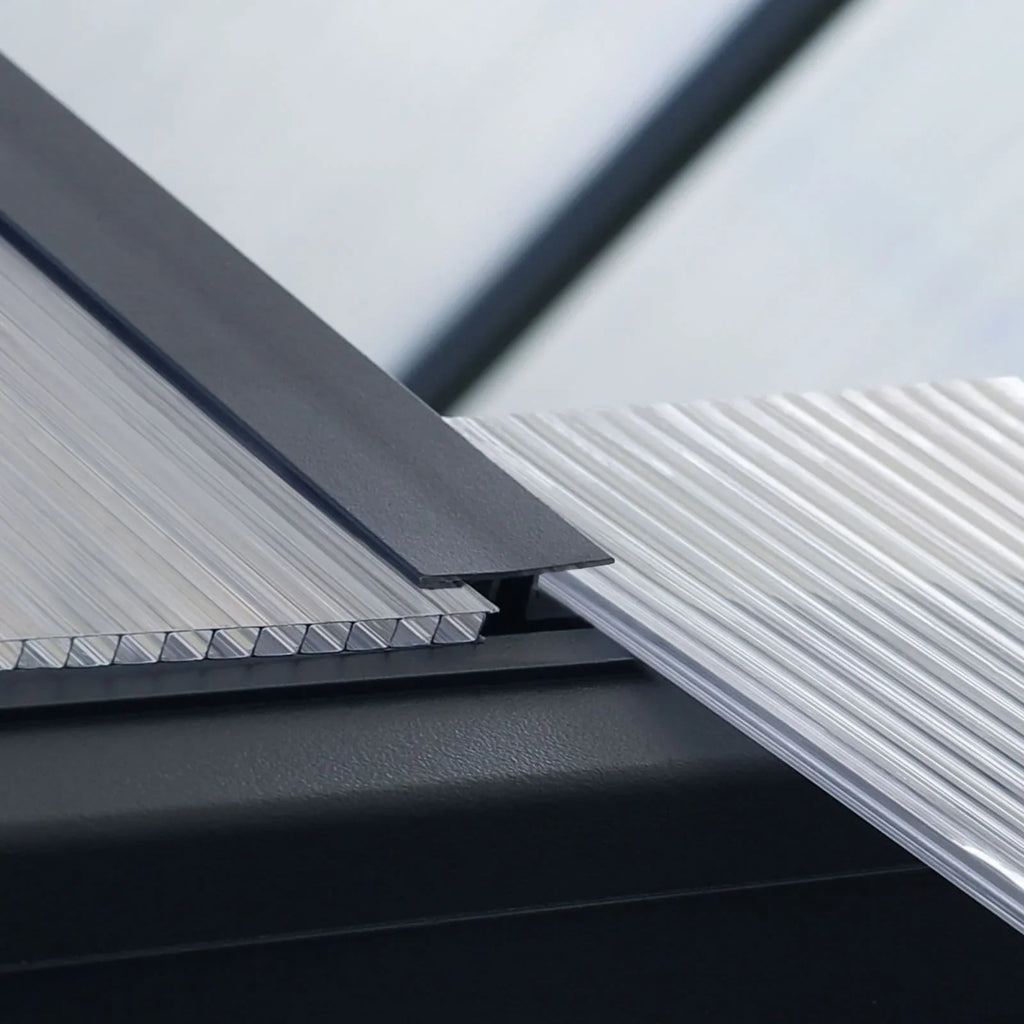 VEIKOUS Aluminium-Gewächshaus-Bausatz mit begehbarem Garten, verstellbarer Dachluke und abschließbarer Tür, Grau