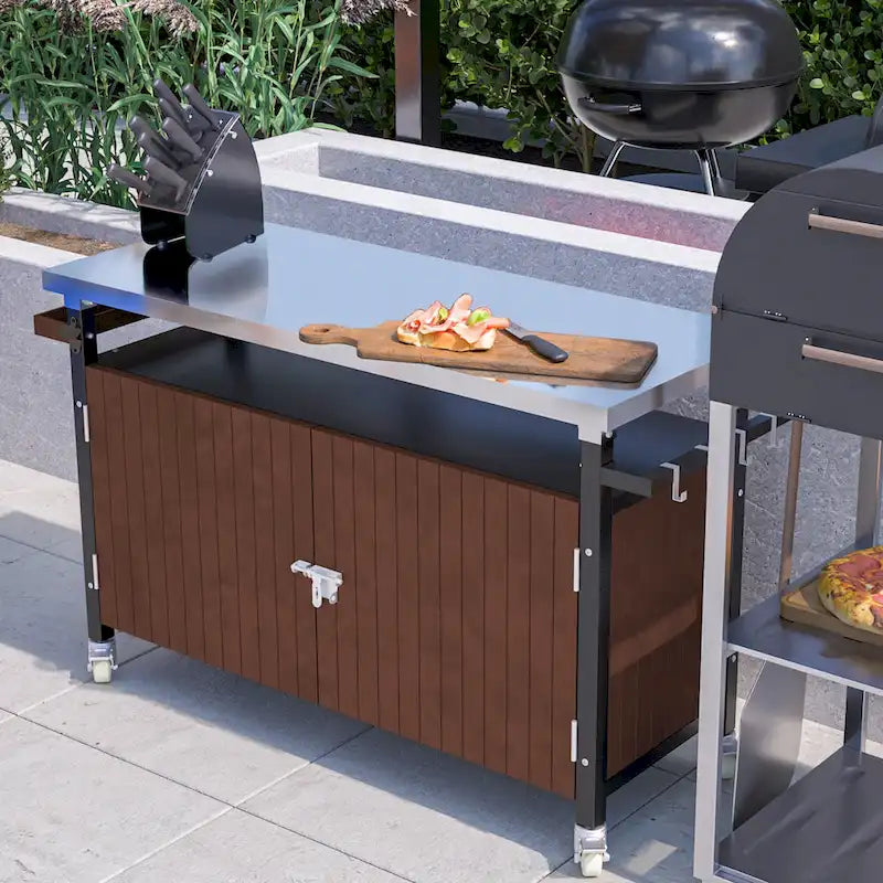 Outdoor-Grillwagen mit Edelstahlplatte (ohne Hocker)