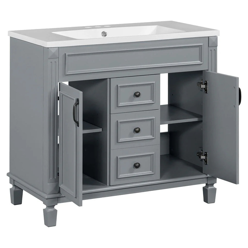 Moderner 36'' Badschrank mit Aufsatzwaschbecken und Spiegelschrank, 2 Türen und 2 Schubladen