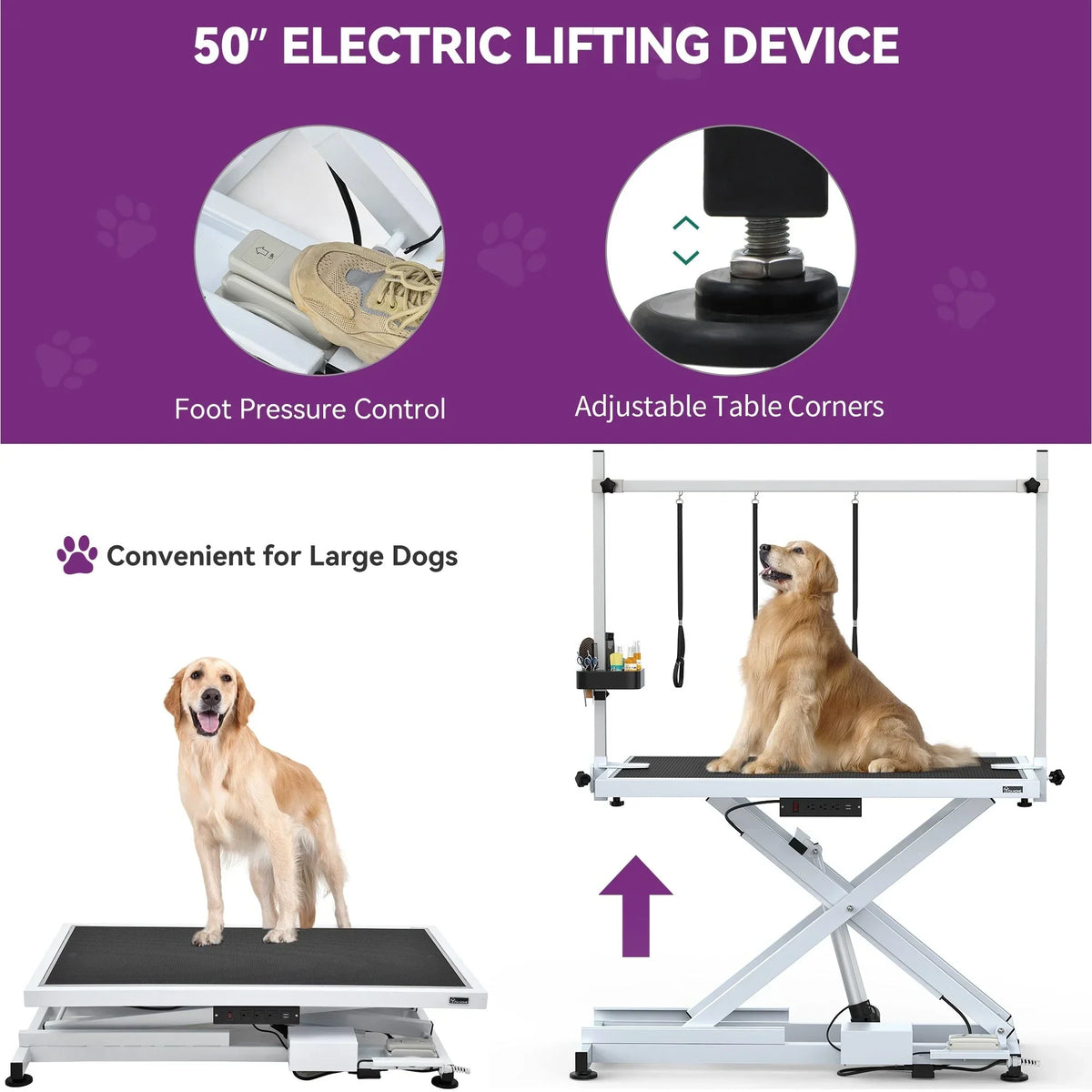 Professioneller elektrischer Hundepflegetisch für große Hunde, Hochleistungs-Haustierpflegetisch mit Hundefrisierarm aus Aluminium – 127 cm B