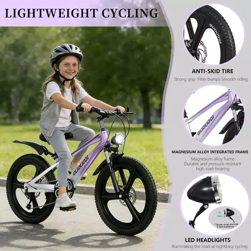 NAYSAYE 20 Zoll Kinder-Mountainbike mit 7-Gang-Antrieb und Magnesiumlegierungsrahmen für Jungen und Mädchen im Alter von 8-12 Jahren, 57.09*21.65*29.92