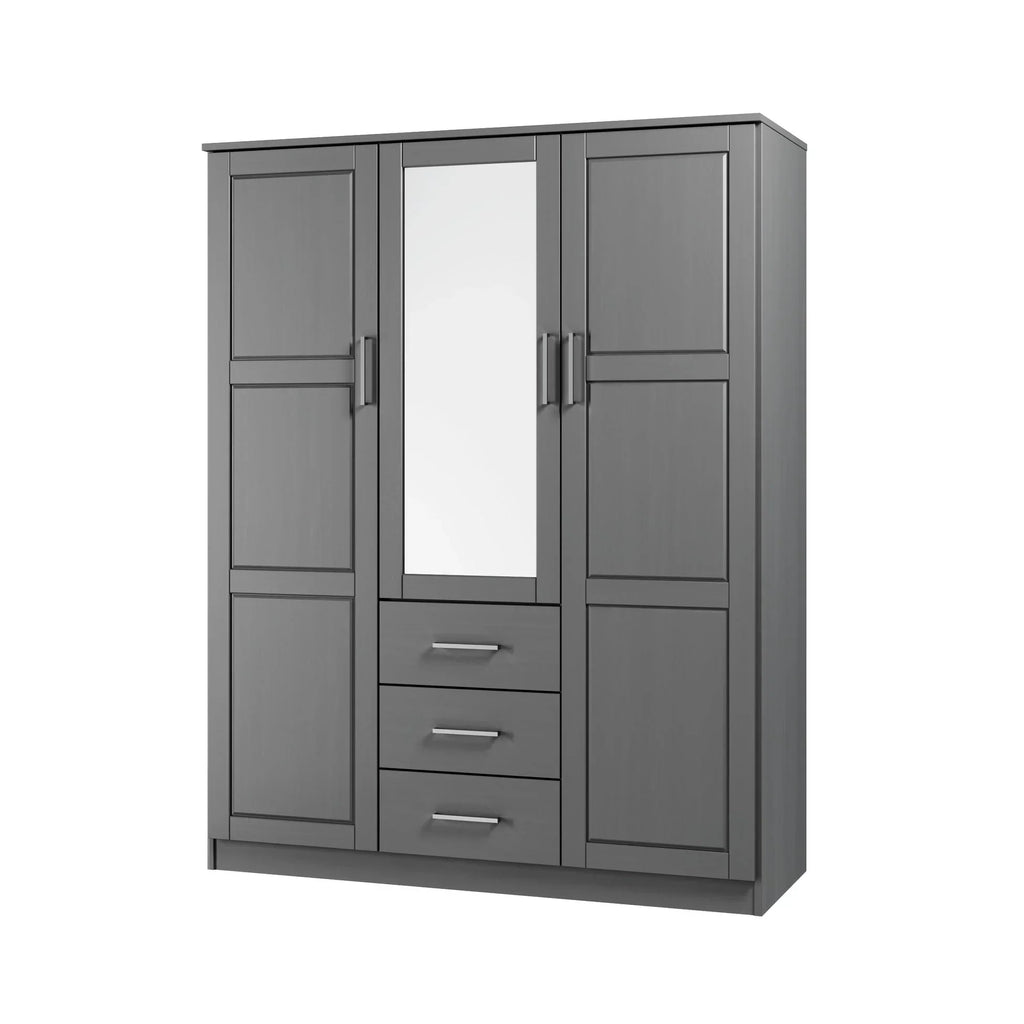 Palace Imports 100% Massivholz Cosmo Kleiderschrank mit 3 Türen mit Massivholz- oder Spiegeltüren