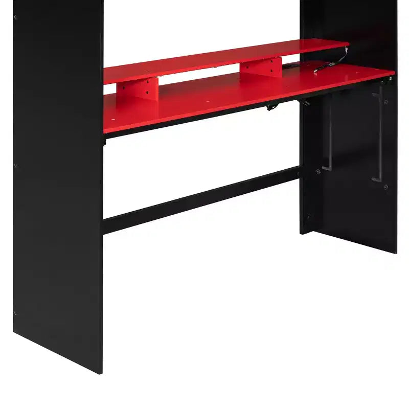 Luxystar Hochbett in voller Größe mit beleuchtetem, verstellbarem Schreibtisch, offenem Kleiderschrank und Bücherregal