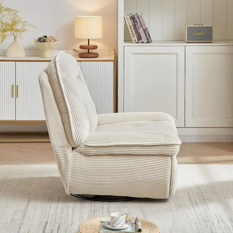 Drehbarer Relaxsessel aus Cord mit Gleitfunktion und Fußstütze für das Wohnzimmer