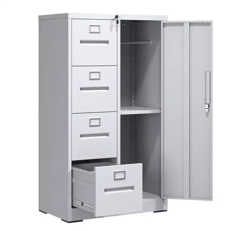 Metall-Aktenschrank Vertikal mit Schloss, Stahl-Aktenschrank mit 4 Schubladen