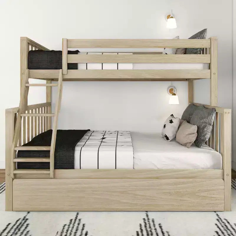 Max & Lily Etagenbett, Twin über Full, mit Ausziehbett, Massivholz Etagenbetten im skandinavischen Stil für Kinder