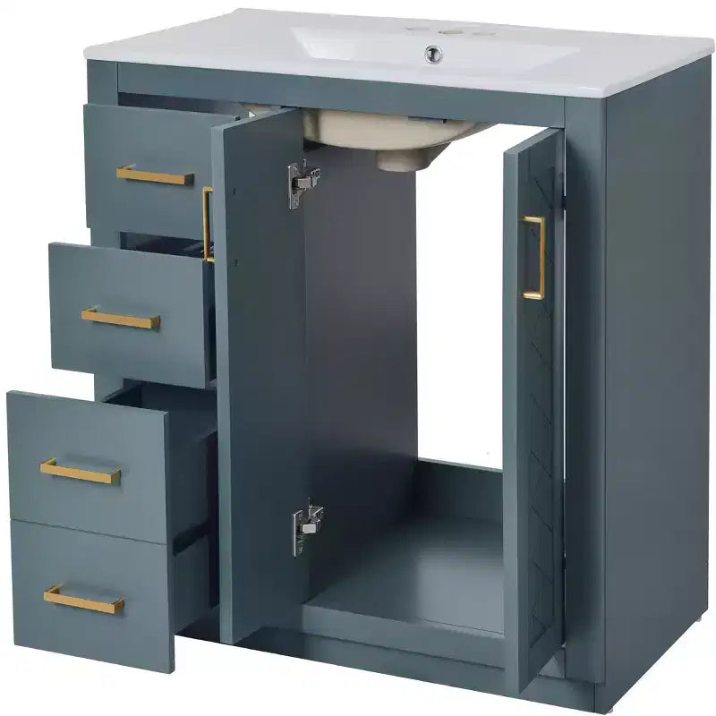 30 Zoll Einzelwaschtisch-Badschrank mit Unterschrank und 3 Schubladen – Schwarz / Blau / Grün / Indigo / Weiß