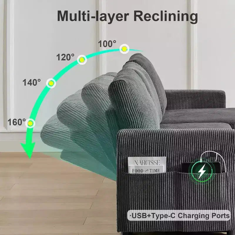Dyonery 81 Sektional-Schlafsofa, L-förmige Ausziehcouch mit beidseitigem Stauraum, USB, verstellbare Rückenlehne