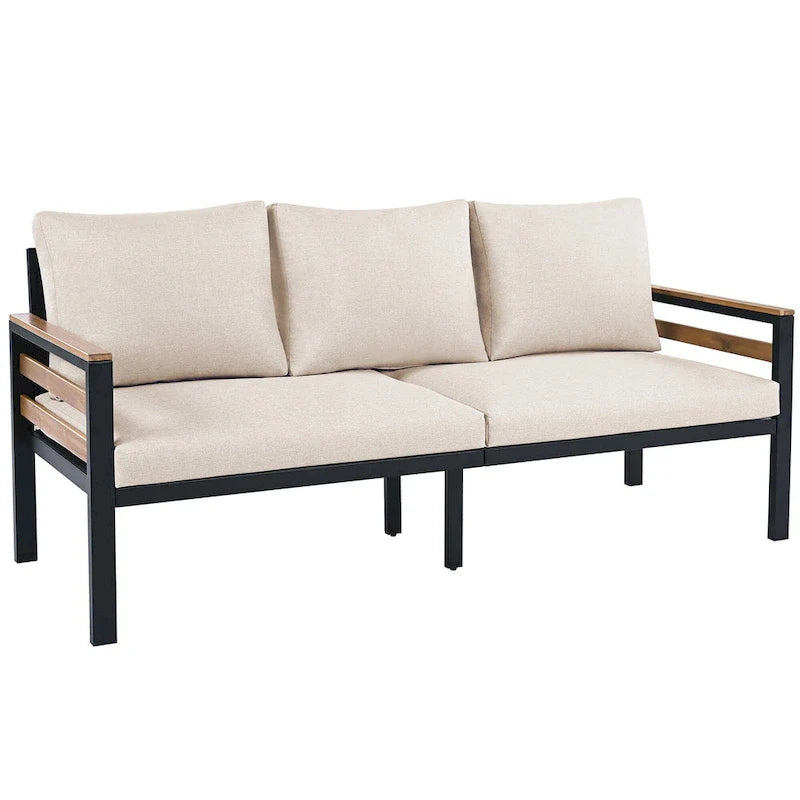 4-teiliges Outdoor-Sofa-Set für 5 Personen mit Couchtisch aus Massivholz und abnehmbaren Kissen