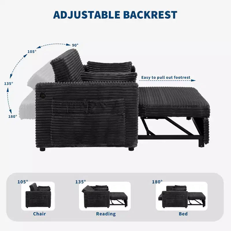 55 Convertible Schlafsofa mit ausziehbarer Fußstütze & verstellbarer Rückenlehne, platzsparendes Sofa für kleine Wohnungen