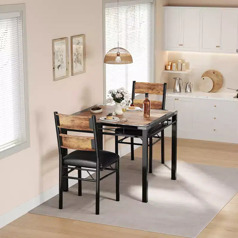 Esstischgruppe für 4 Personen, mit 4 gepolsterten Stühlen, 5-teiliges Esstisch-Set aus Holz mit Eckenschutz für Küche, Wohnung, kleine Räume