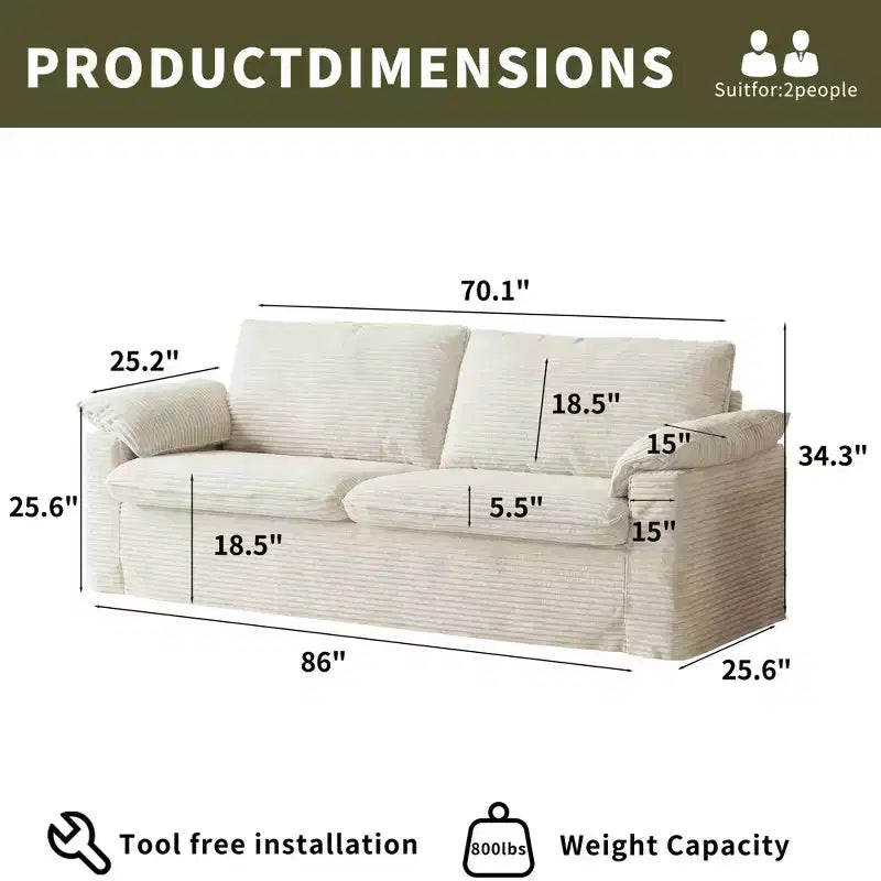 Dyonery 86 Cloud Loveseat Sofa, tiefer Sitz & breite Armlehnenkissen, stabiler Rahmen, atmungsaktives ergonomisches Design