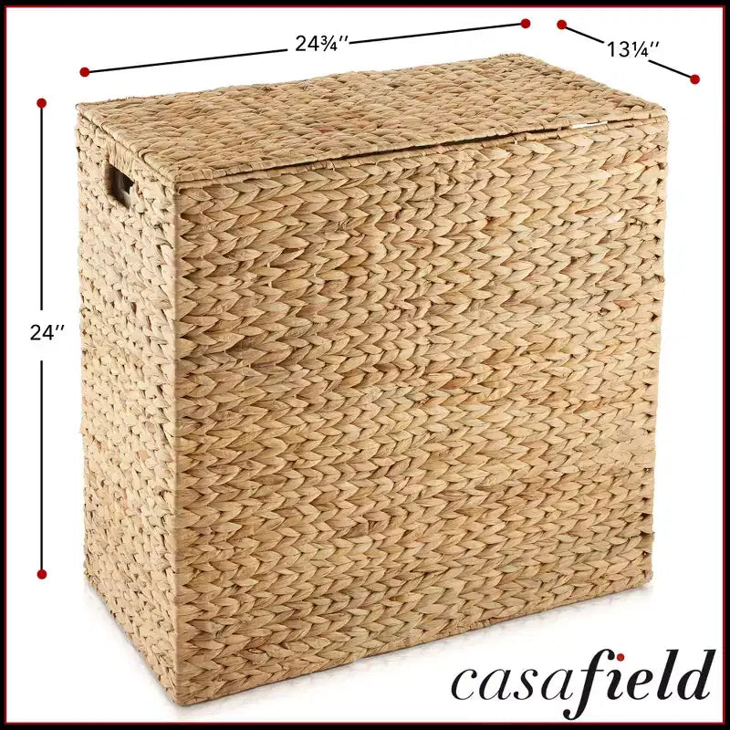 Casafield Wäschekorb mit 2 Fächern, Deckel und herausnehmbaren Wäschesäcken, Wäschekorbsortierer aus Wasserhyazinthe für Kleidung