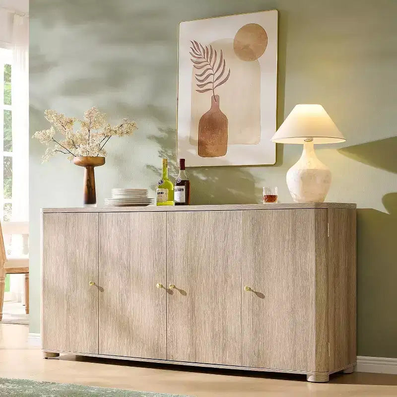 Küchenbuffet Anrichte mit 4 Türen und Regalen, modernes großes Sideboard Buffet Aufbewahrungsschrank, 66 Kaffeebar-Aufbewahrungsschrank