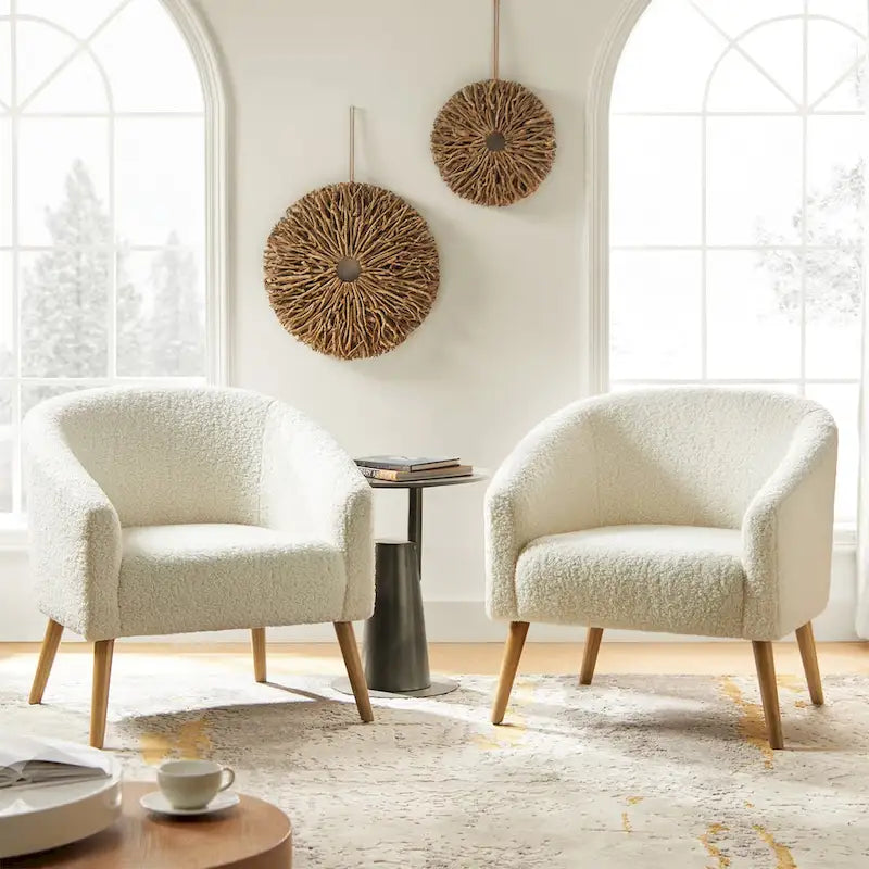 Sheila Moderner 30 W Bouclé-Sessel mit Massivholzbeinen, 2er-Set von HULALA HOME