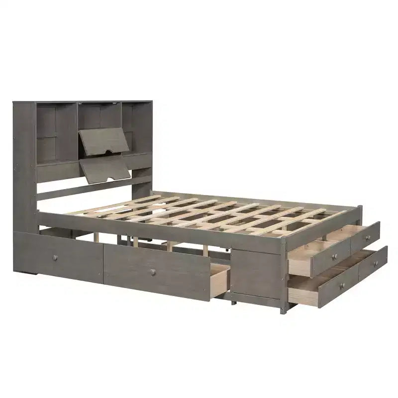 Doppelbett mit Ablagefach und 8 Schubladen, einfache Montage