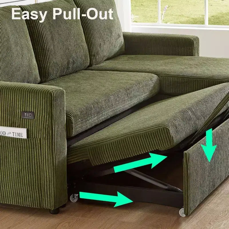 Dyonery 2-in-1 Schlafsofa ausziehbar mit Stauraum-Recamiere, Cord-Ecksofa mit USB-Anschlüssen für das Wohnzimmer