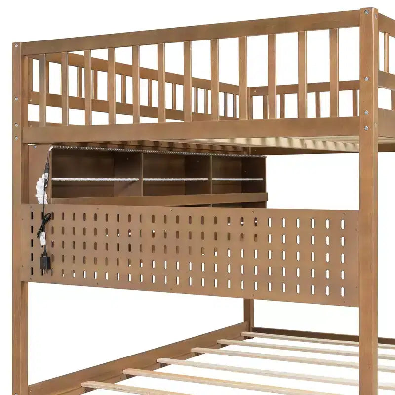 Luxystar Etagenbett für Erwachsene, voll über voll, modern, mit Stauraum, beleuchteten Regalen und Lochplatte