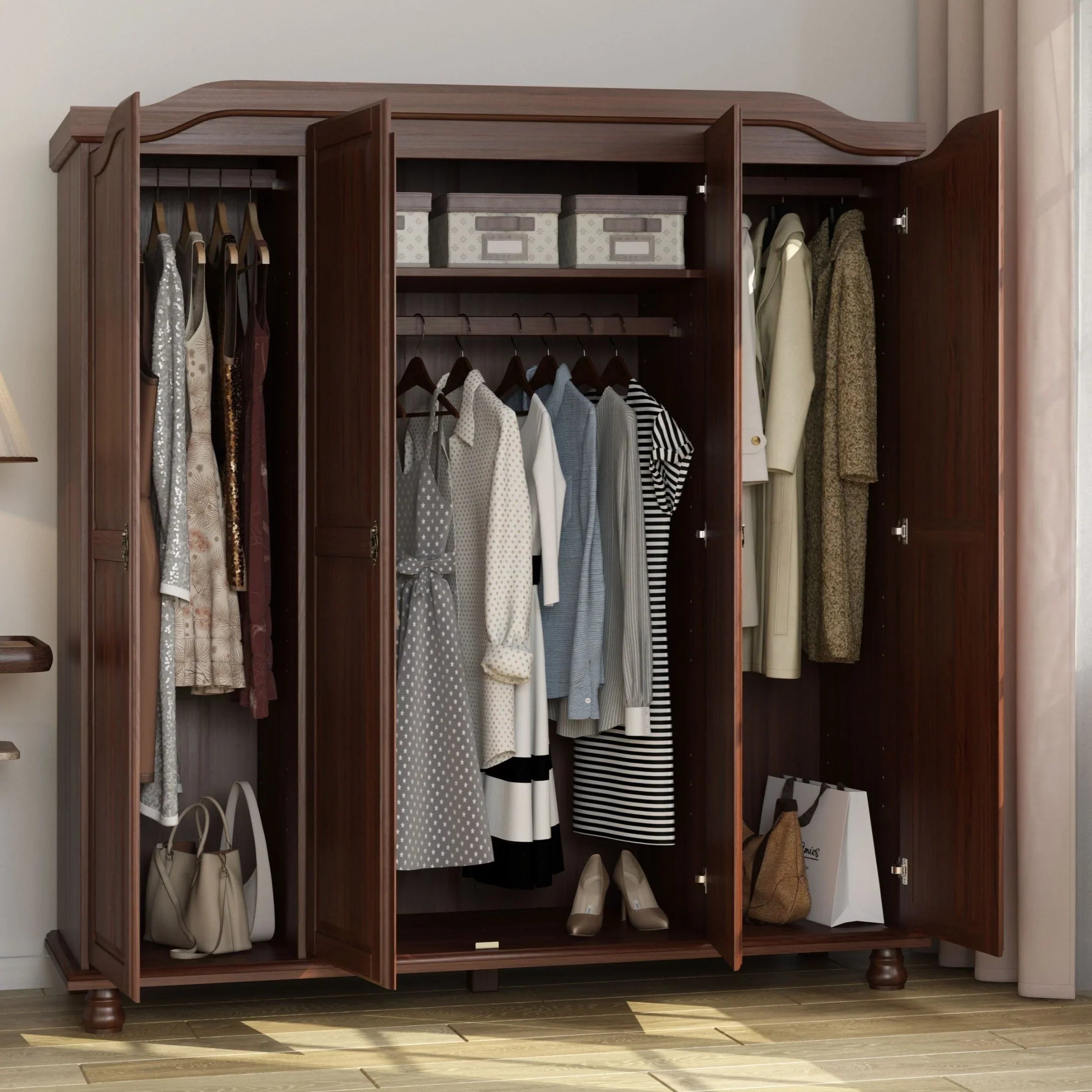 Palace Imports 100% Massivholz Kyle 4-türiger Kleiderschrank mit Massivholz- oder Spiegeltüren