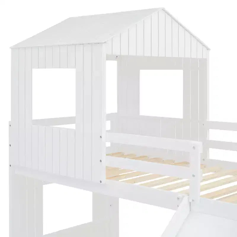 Luxystar Etagenbett aus Holz mit Spielhaus, Rutsche und Rausfallschutz