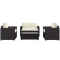4-teiliges Rattan-Sofa-Set, Korbsessel-Set mit Zweisitzer, Couchtisch mit Glasplatte für Garten und Außenbereich